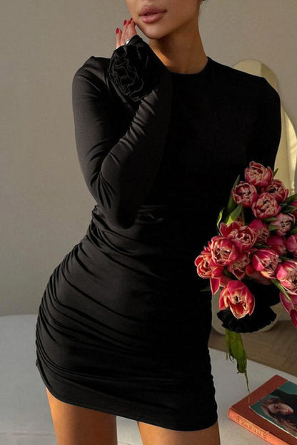 Vestidos sexys de retazos con flores y cuello redondo (3 colores)