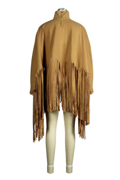 Tops casuales de cuello alto con flecos en color liso (6 colores)