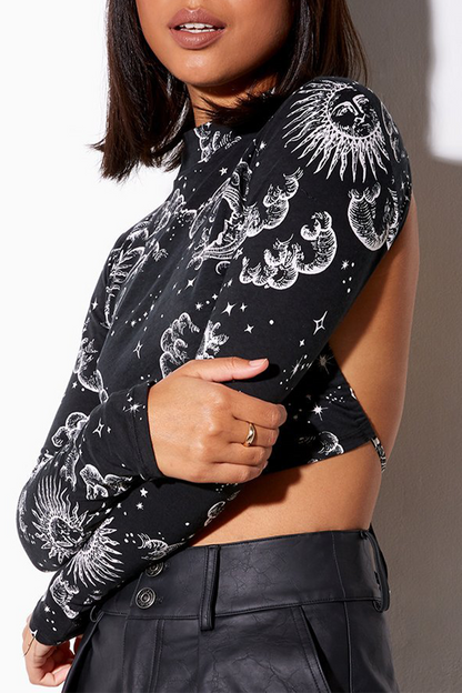 Blusa sexy de cuello alto con espalda descubierta, estampado geométrico de tótem nacional de calle, con cordones (10 colores)