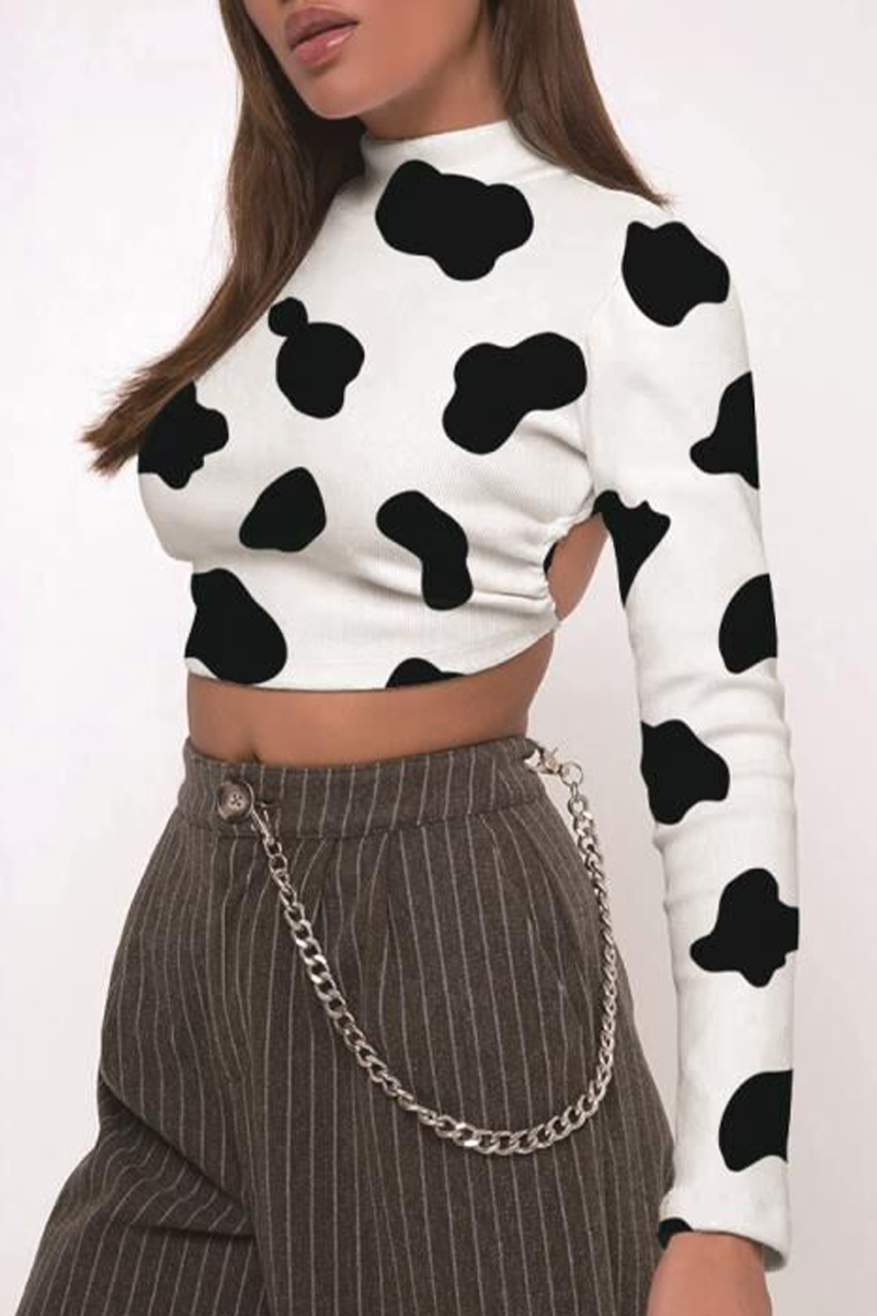 Blusa sexy de cuello alto con espalda descubierta, estampado geométrico de tótem nacional de calle, con cordones (10 colores)