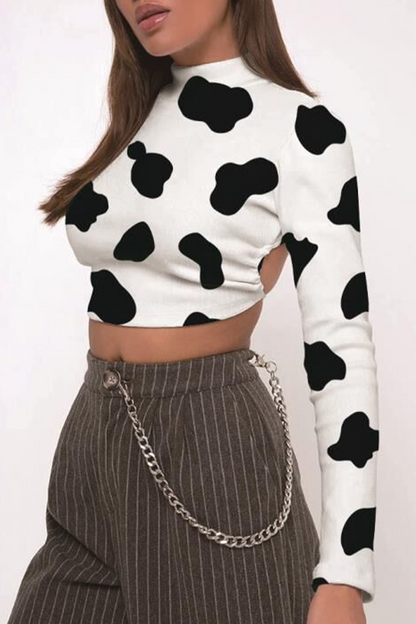 Blusa sexy de cuello alto con espalda descubierta, estampado geométrico de tótem nacional de calle, con cordones (10 colores)