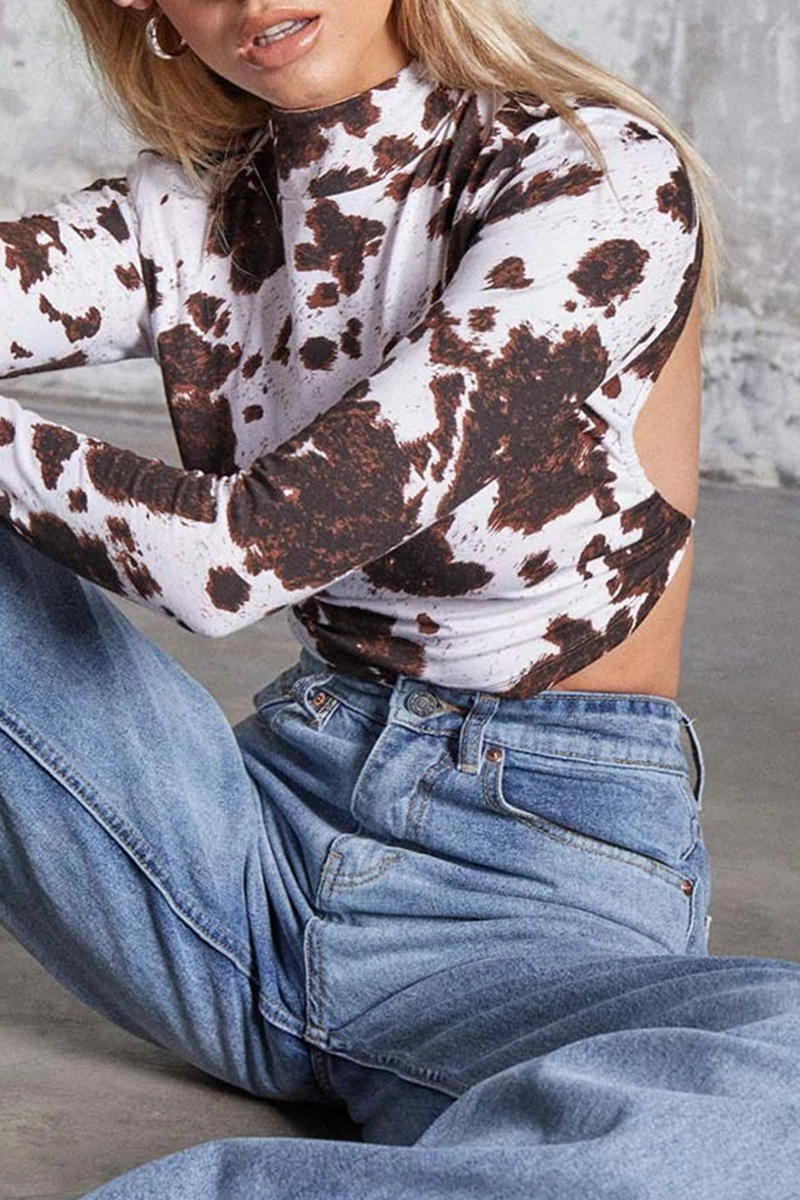 Blusa sexy de cuello alto con espalda descubierta, estampado geométrico de tótem nacional de calle, con cordones (10 colores)