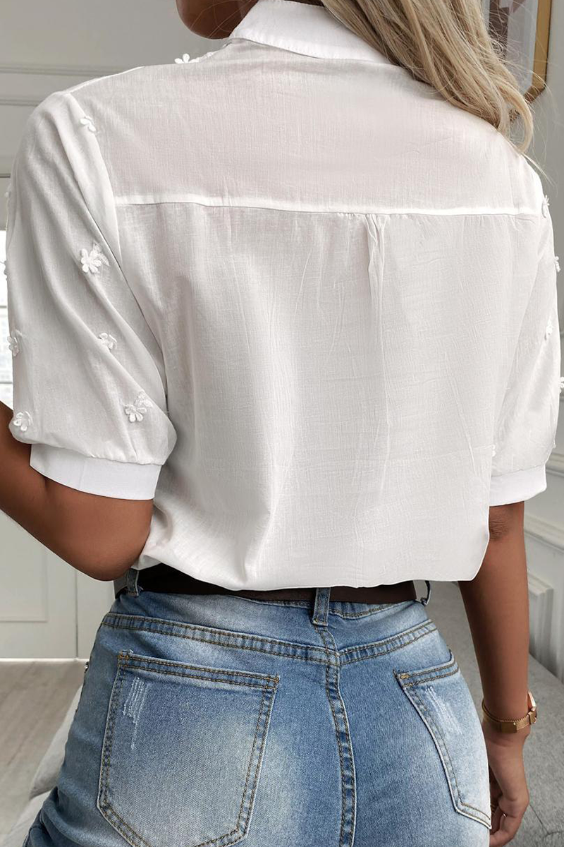 Blusas sexis de cuello mandarín con encaje de color sólido