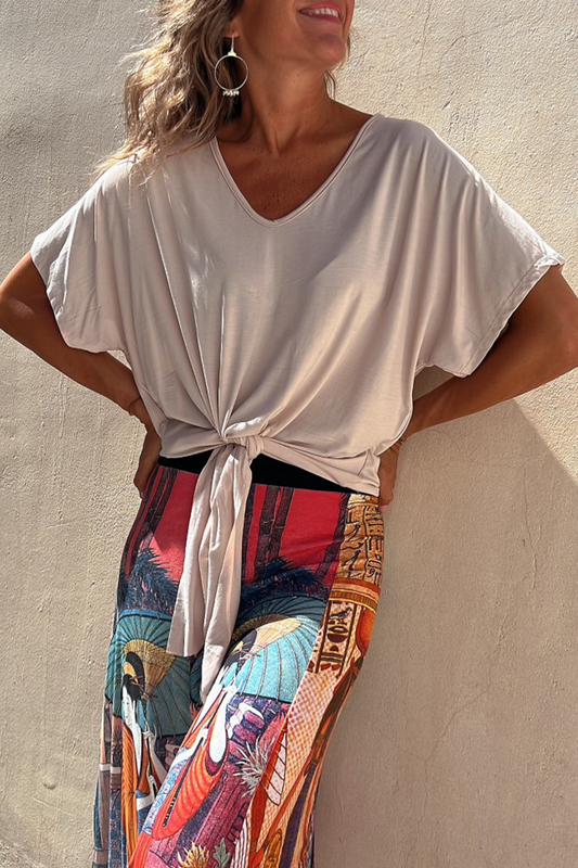 Camisetas casuales de cuello en V con nudo para uso diario