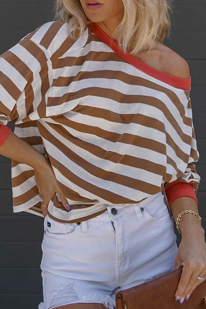 Camisetas informales con cuello redondo, letras y patchwork en contraste