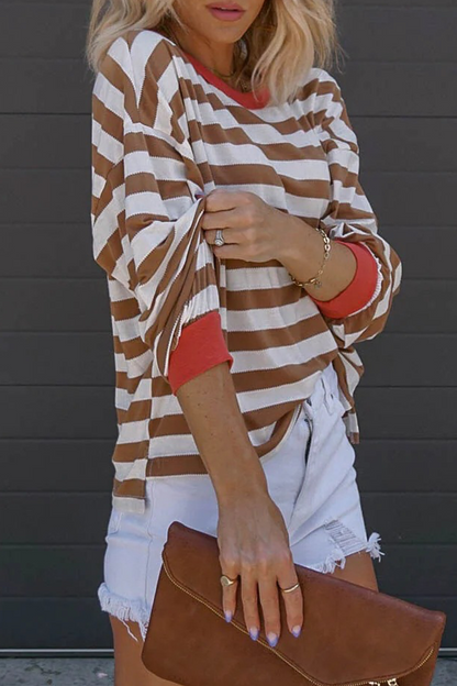 Camisetas informales con cuello redondo, letras y patchwork en contraste