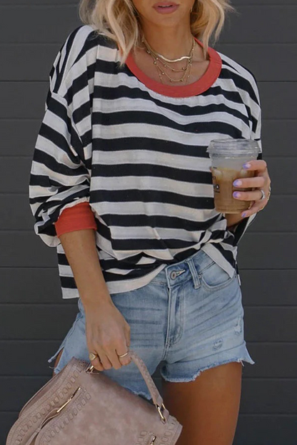 Camisetas informales con cuello redondo, letras y patchwork en contraste