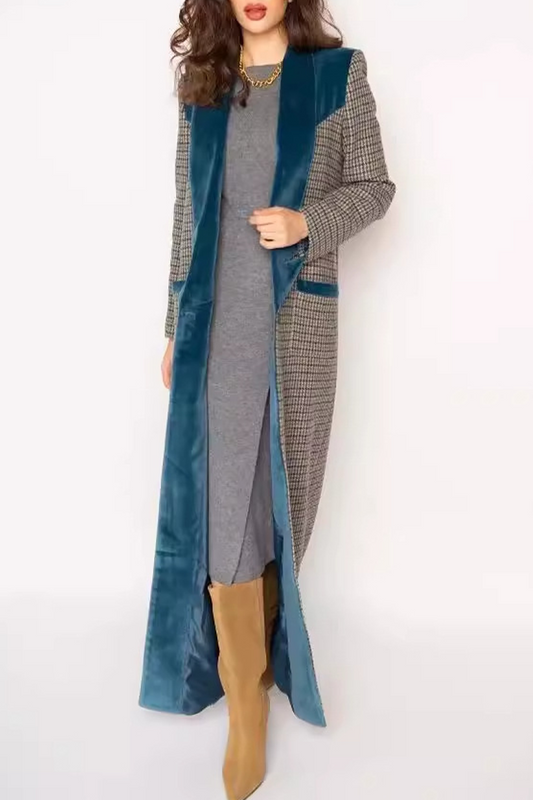 Prendas de abrigo informales de calle con cuello vuelto, cuadros y patchwork en contraste