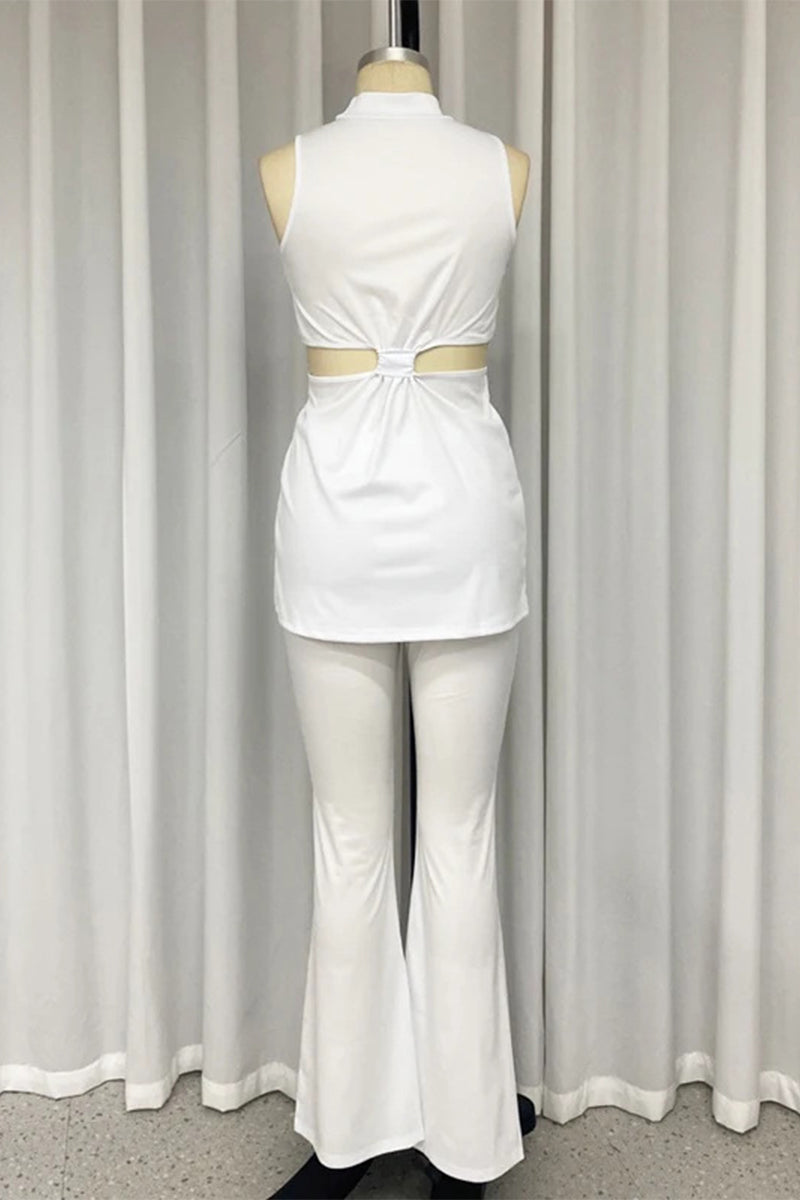 Conjunto informal de dos piezas con cuello alto, sin mangas y calado para calle