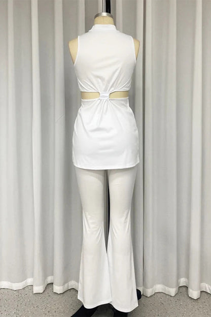 Conjunto informal de dos piezas con cuello alto, sin mangas y calado para calle