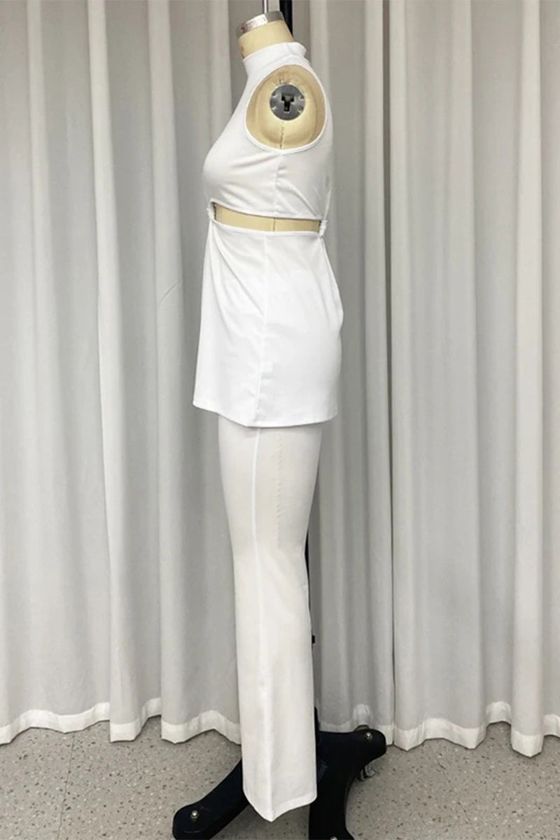 Conjunto informal de dos piezas con cuello alto, sin mangas y calado para calle