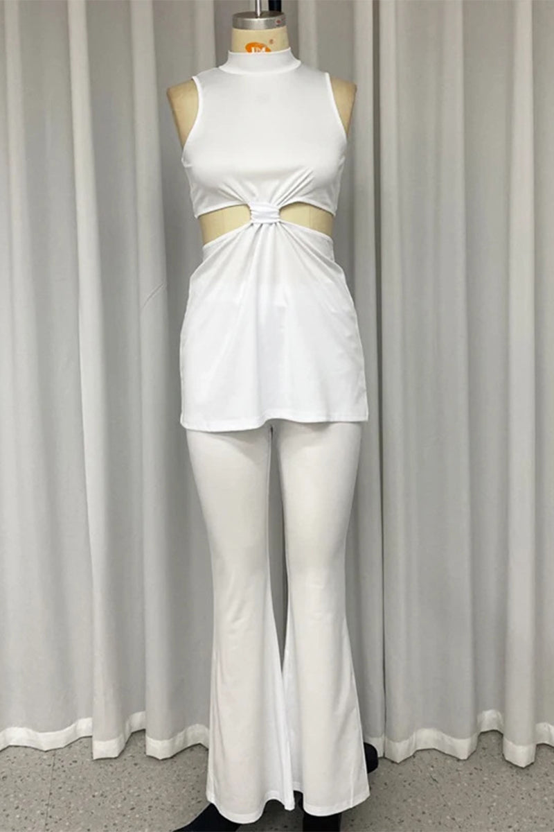 Conjunto informal de dos piezas con cuello alto, sin mangas y calado para calle