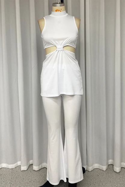 Conjunto informal de dos piezas con cuello alto, sin mangas y calado para calle