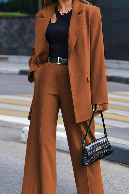 Conjunto informal básico de dos piezas con cuello vuelto y manga larga (sin cinturón) (3 colores)