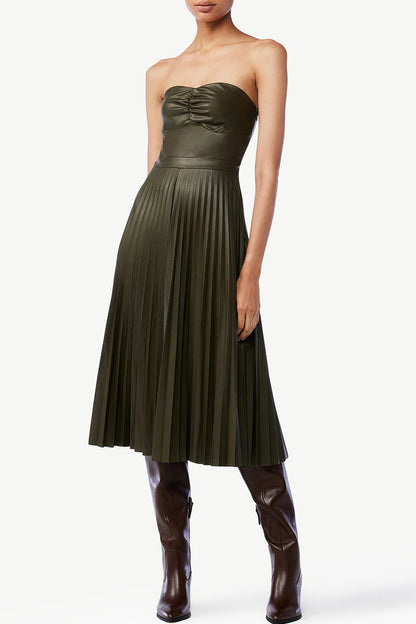 Vestidos sexis plisados sin tirantes de color sólido