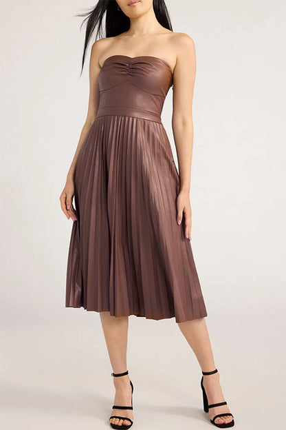 Vestidos sexis plisados sin tirantes de color sólido