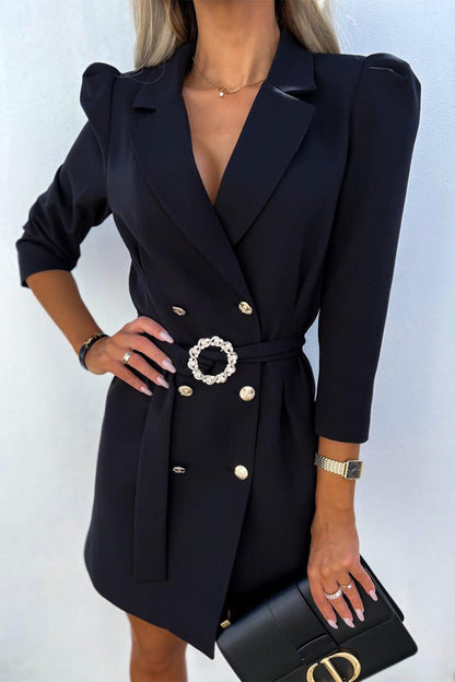Elegante vestido camisero con botones y cinturón, cuello vuelto (5 colores)