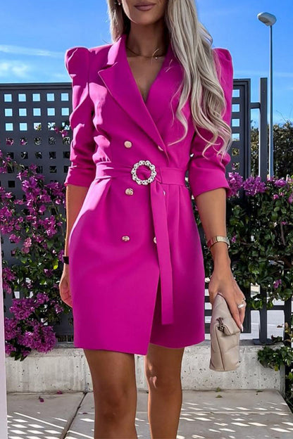 Elegante vestido camisero con botones y cinturón, cuello vuelto (5 colores)