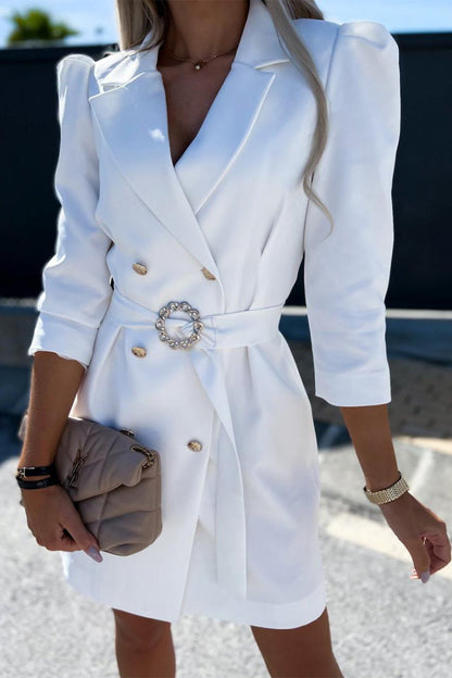 Elegante vestido camisero con botones y cinturón, cuello vuelto (5 colores)
