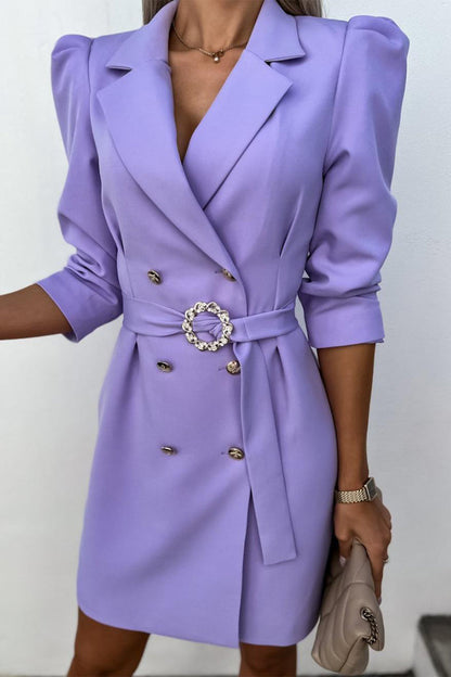 Elegante vestido camisero con botones y cinturón, cuello vuelto (5 colores)