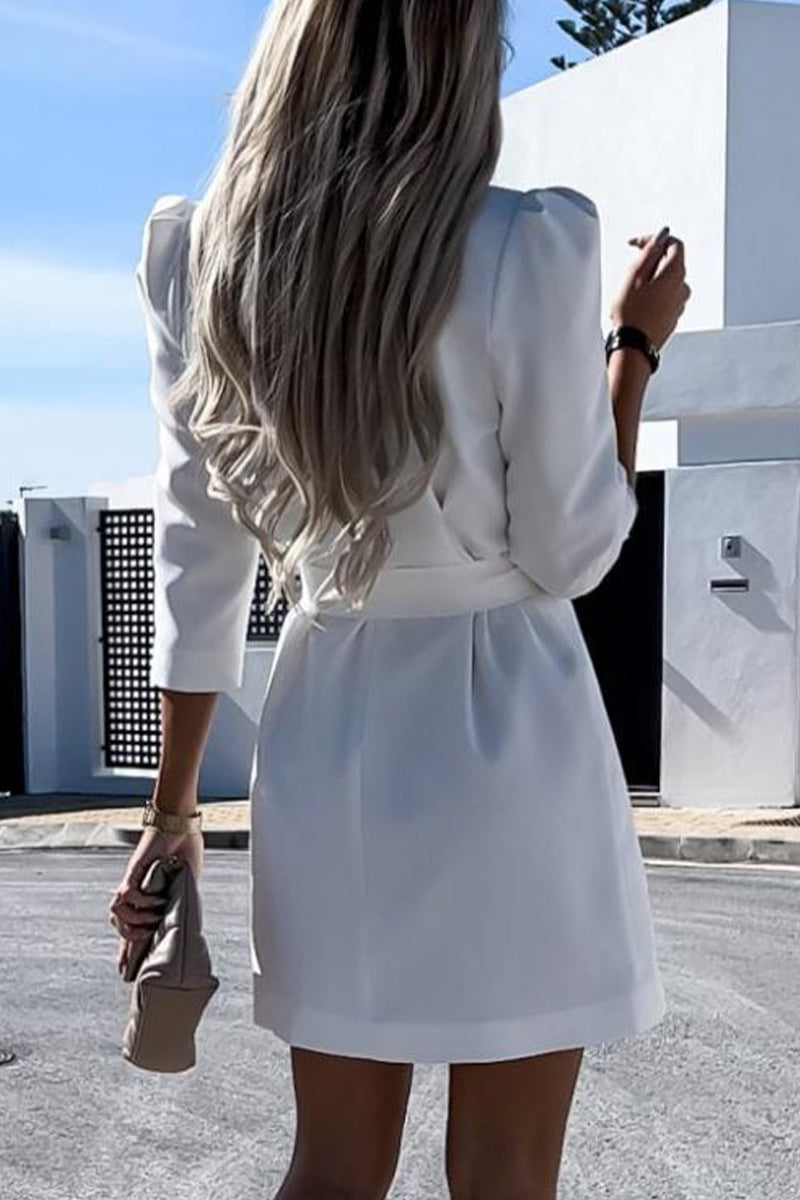 Elegante vestido camisero con botones y cinturón, cuello vuelto (5 colores)