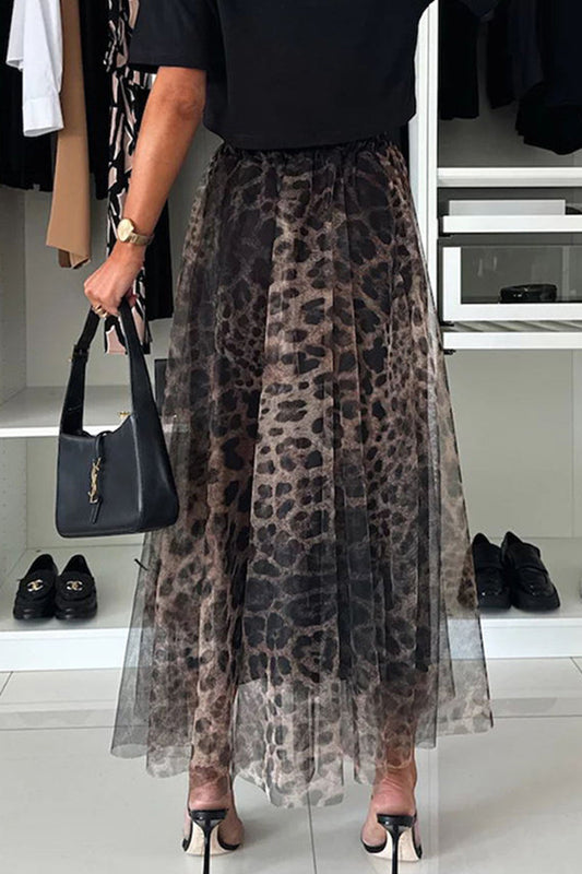 Pantalones de cintura alta holgados tipo A con estampado completo y contraste de leopardo elegantes para uso diario