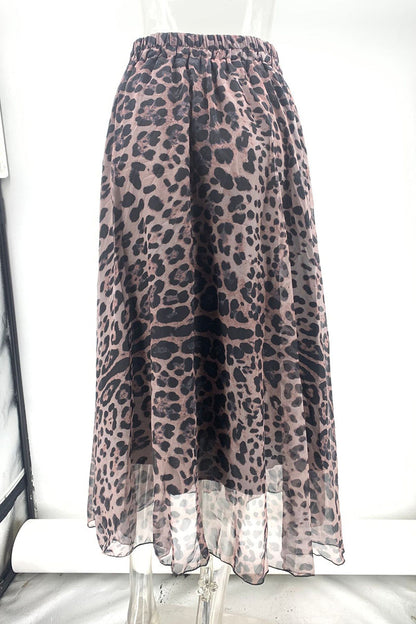 Pantalones de cintura alta holgados tipo A con estampado completo y contraste de leopardo elegantes para uso diario
