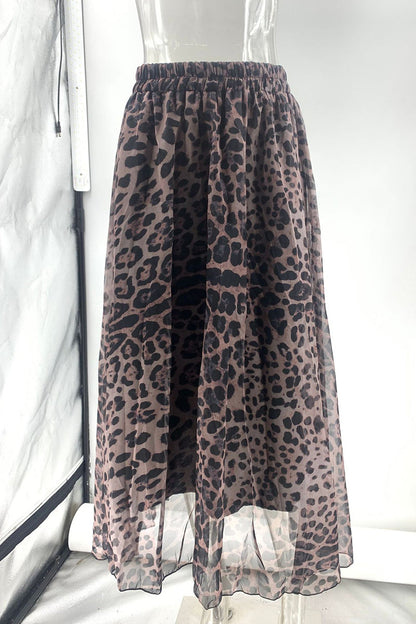Pantalones de cintura alta holgados tipo A con estampado completo y contraste de leopardo elegantes para uso diario