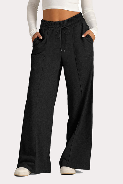 Pantalones casuales de uso diario con cordón, holgados, de cintura alta y pierna ancha (12 colores)
