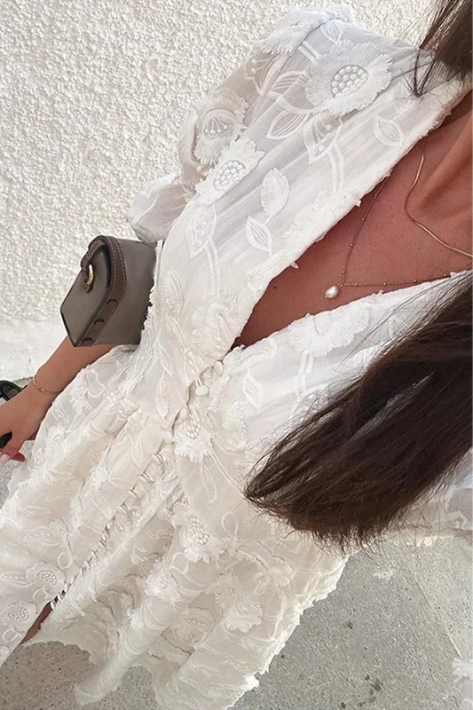 Vestidos casuales de vacaciones con escote en V y hebilla de jacquard