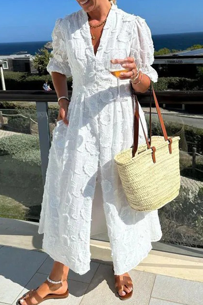 Vestidos casuales de vacaciones con escote en V y hebilla de jacquard