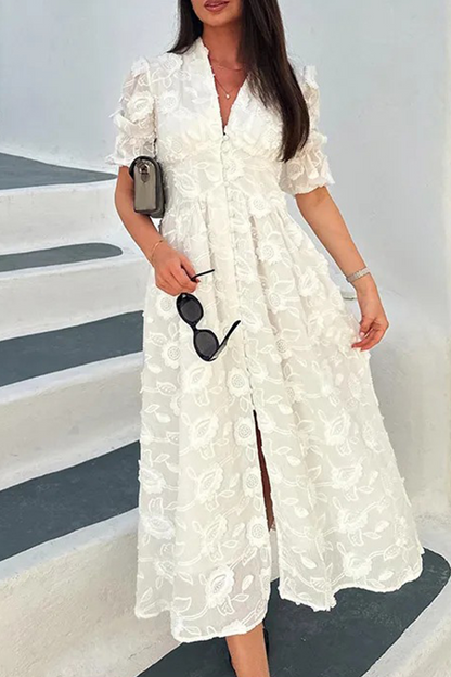 Vestidos casuales de vacaciones con escote en V y hebilla de jacquard