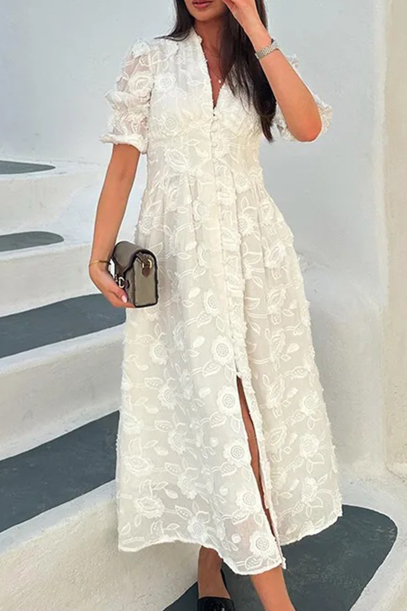 Vestidos casuales de vacaciones con escote en V y hebilla de jacquard