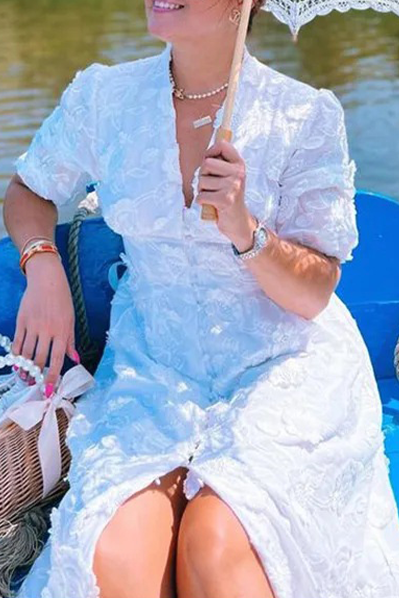 Vestidos casuales de vacaciones con escote en V y hebilla de jacquard