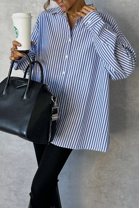 Blusas casuales de rayas con botones y cuello vuelto