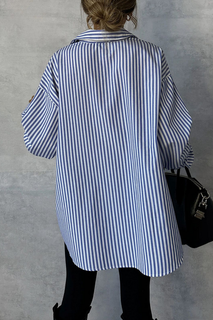 Blusas casuales de rayas con botones y cuello vuelto