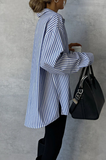 Blusas casuales de rayas con botones y cuello vuelto