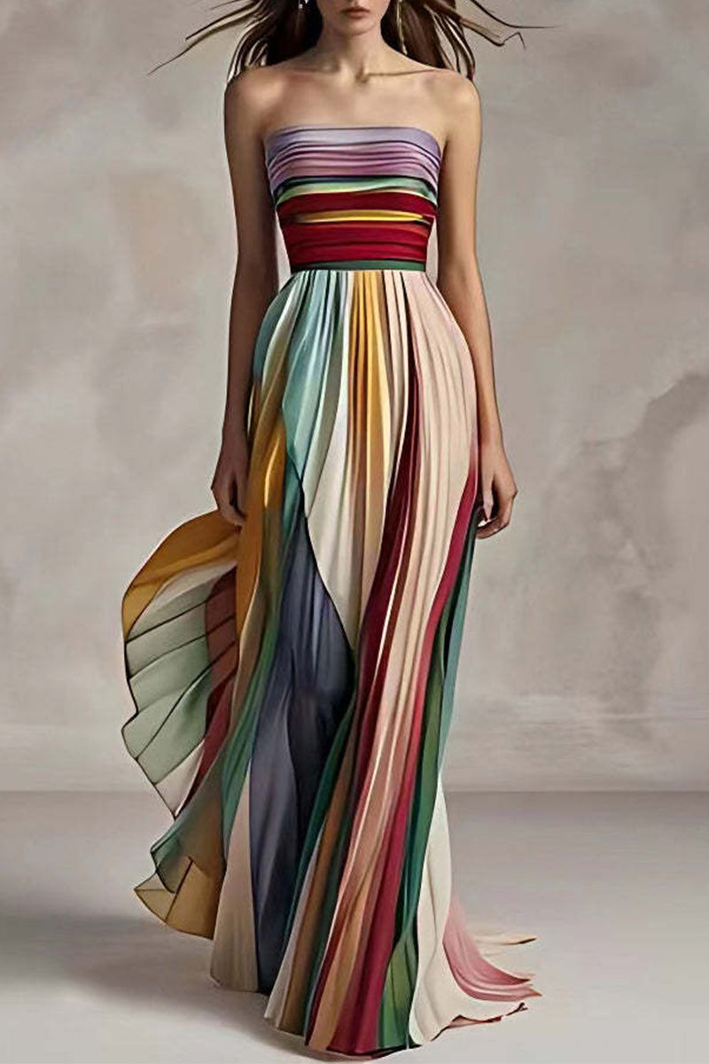 Vestidos de noche sexis sin tirantes con contraste plisado y bloques de color