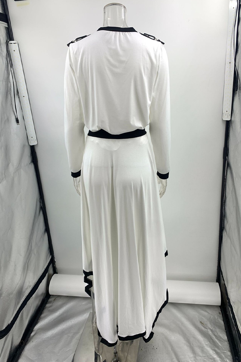 Conjunto informal de dos piezas con cuello redondo, manga larga y contraste irregular (3 colores)