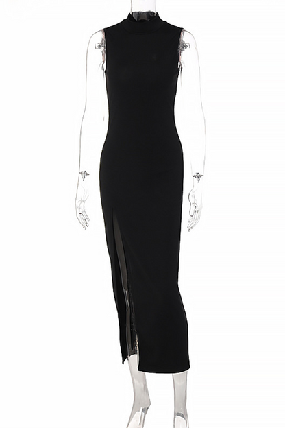 Vestidos irregulares de cuello alto y media abertura sexys