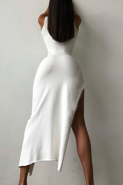 Vestidos irregulares de cuello alto y media abertura sexys