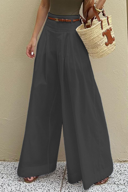 Pantalones casuales de cintura alta, holgados, con bolsillo y cinturón, con pierna ancha