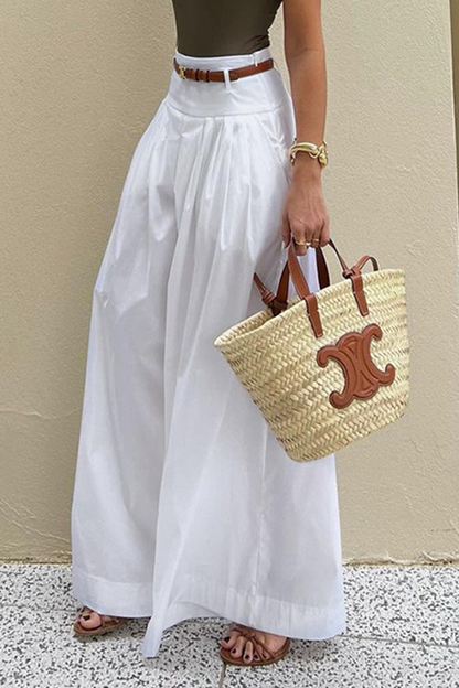 Pantalones casuales de cintura alta, holgados, con bolsillo y cinturón, con pierna ancha