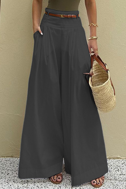 Pantalones casuales de cintura alta, holgados, con bolsillo y cinturón, con pierna ancha