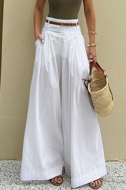 Pantalones casuales de cintura alta, holgados, con bolsillo y cinturón, con pierna ancha