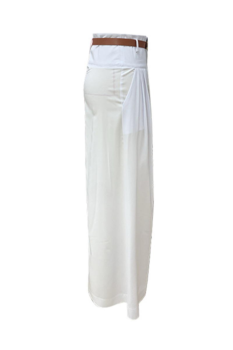 Pantalones casuales de cintura alta, holgados, con bolsillo y cinturón, con pierna ancha