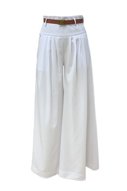 Pantalones casuales de cintura alta, holgados, con bolsillo y cinturón, con pierna ancha