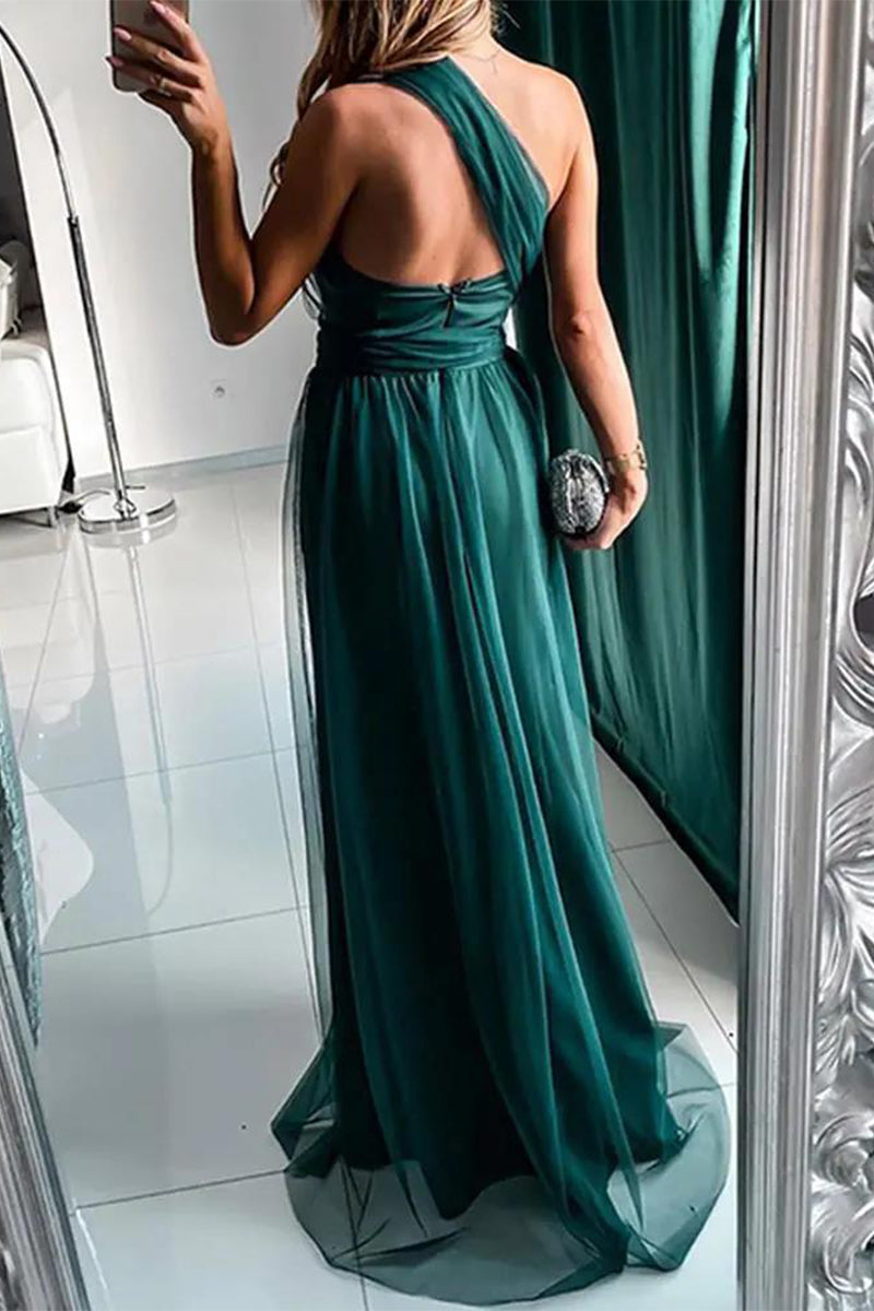 Vestidos de noche sexys con aberturas de malla y hombros caídos para graduación