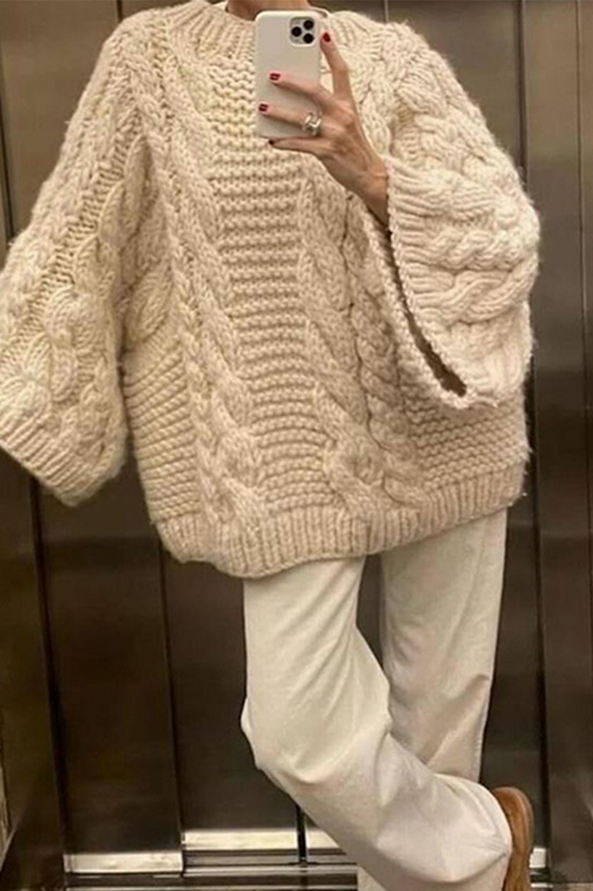 Suéteres casuales de cuello redondo con tejido liso (3 colores)