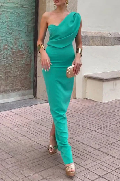 Vestidos sexis de falda de un solo paso con hombros caídos, fruncidos e irregulares